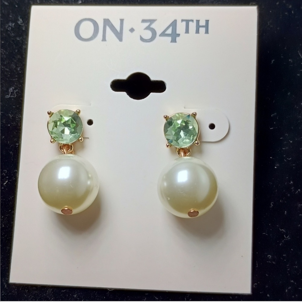 Gold and Cream Imitation Pearl and Crystal Drop Earrings